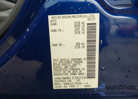 2019 Nissan Altima 2.5 S from USA, damaged, VIN 1N4BL4BW9KC236226